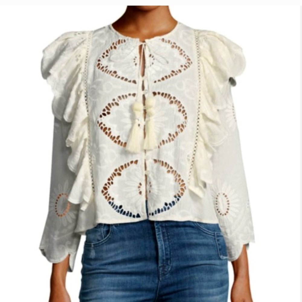 SEA Fiona Open-Stitch Ruffle Blouse